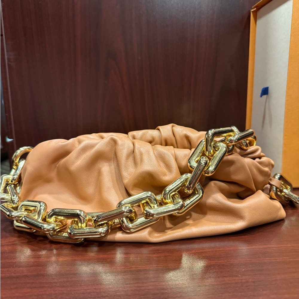 Bottega Napa Tan Leather Bag with Gold Chain